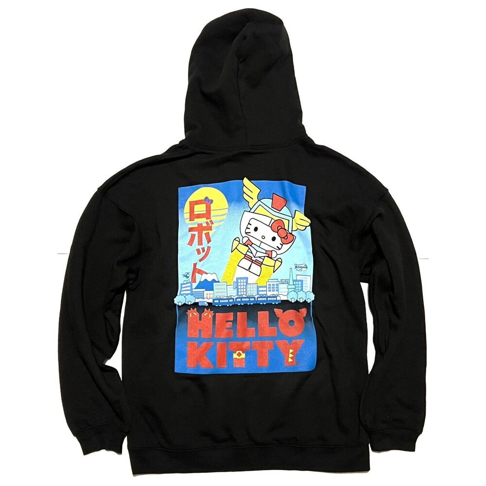 Hello Kitty Hoodie Size L LARGE Sweatshirt Robot Kaiju Black Blue Red Unisex